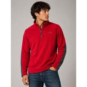 The North Face Mens TKA 100 Fleece‎ Quarter Zip Pullover Red Grey Large |D1